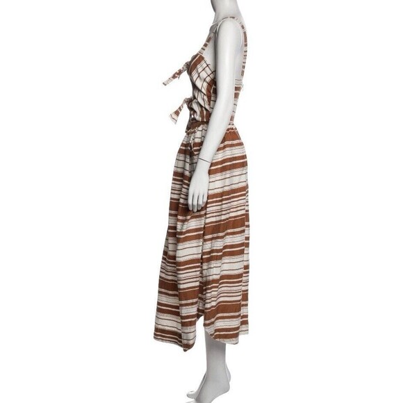 WHIT Style Sage Dress Open Tie Front Printed Serepe Stripes On Silk/ Linen Sz 2 - Picture 2 of 11